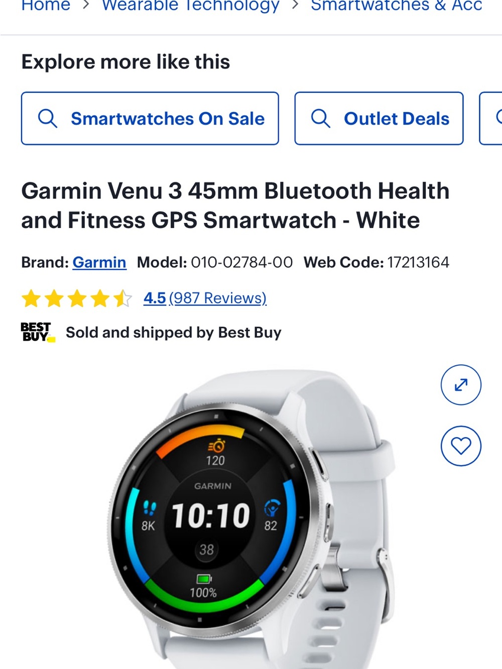 garmin Venu 3 Smartwatch - White and Silver